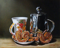 Original art for sale at UGallery.com | Tea and Cookies by Art Tatin | $400 | oil painting | 8' h x 10' w | thumbnail 1