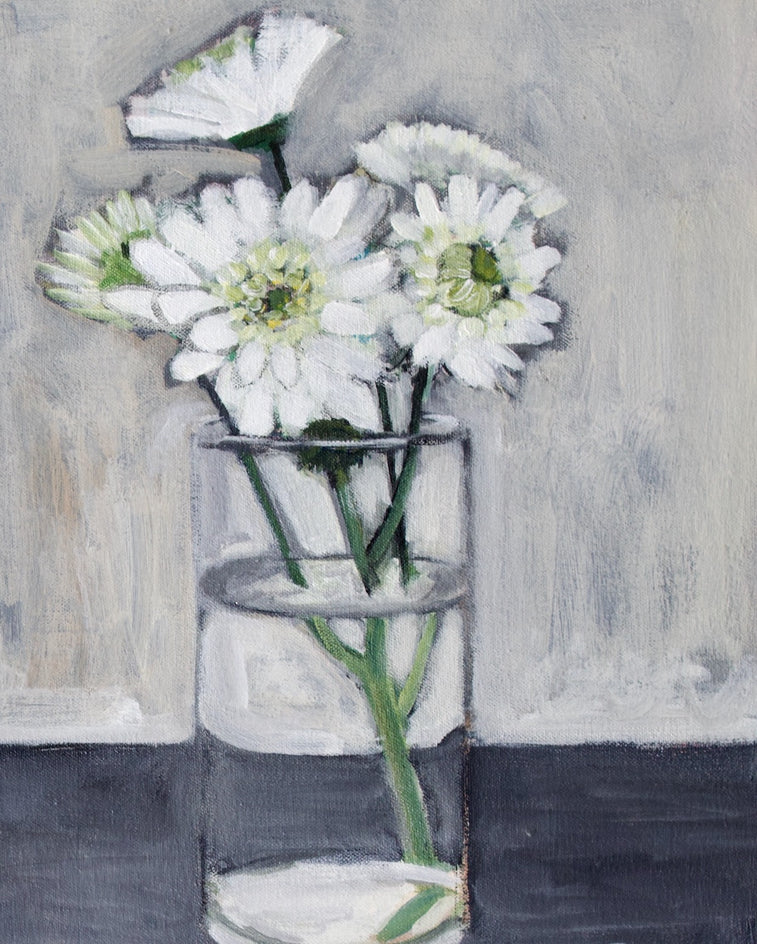 White Flowers in Grays by Carey Parks |  Closeup View of Artwork 