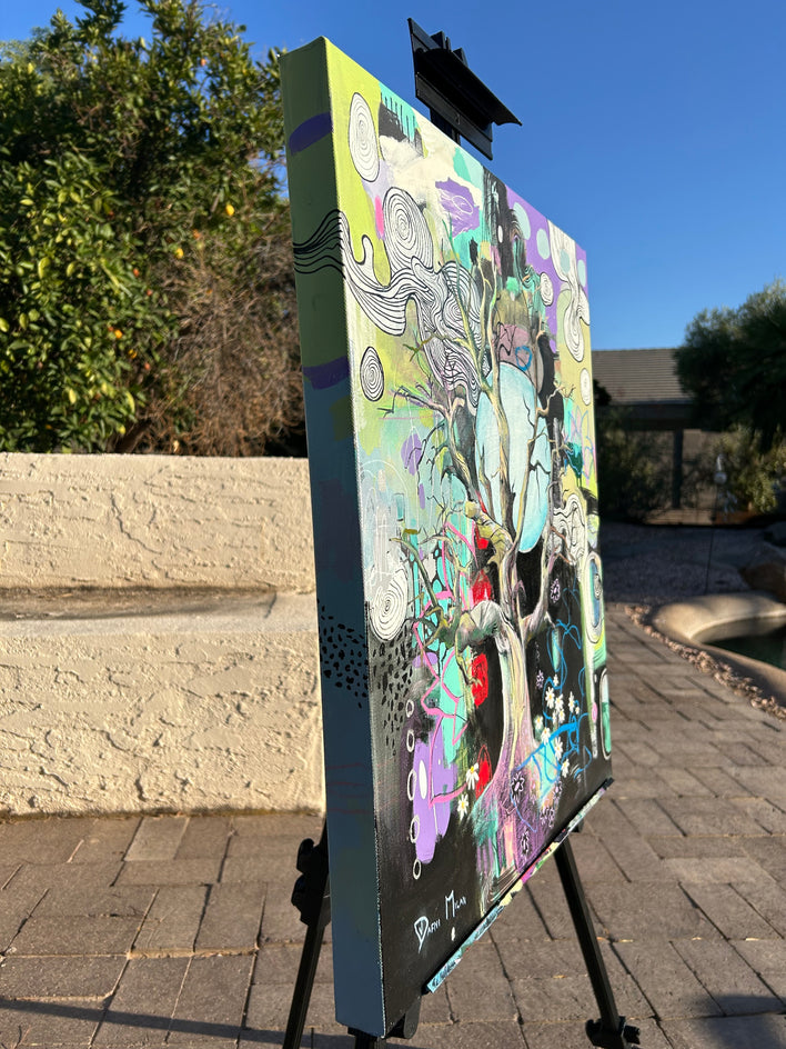 Moonlit Blossoms by Dafni Milan |  Side View of Artwork 