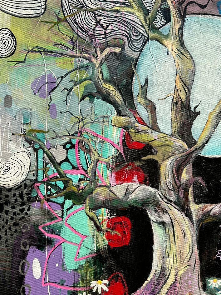 Moonlit Blossoms by Dafni Milan |  Closeup View of Artwork 