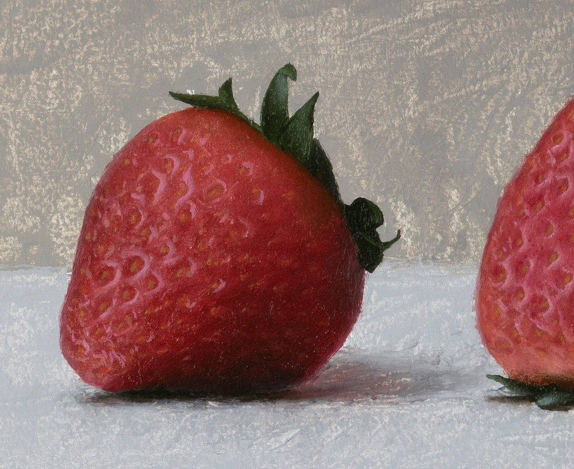 Three Strawberries by Daniel Caro |  Closeup View of Artwork 