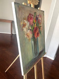 Original art for sale at UGallery.com | Colorful Flowers in Glass Vase by Elif Burduroglu | $1,400 | oil painting | 24' h x 20' w | thumbnail 2