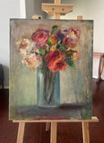 Original art for sale at UGallery.com | Colorful Flowers in Glass Vase by Elif Burduroglu | $1,400 | oil painting | 24' h x 20' w | thumbnail 3