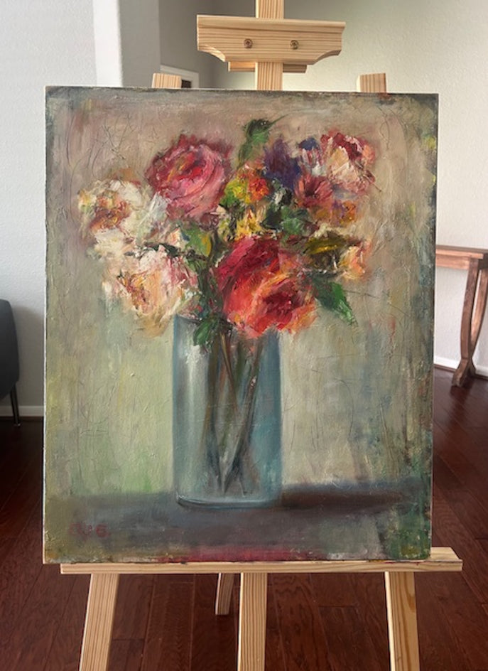 Colorful Flowers in Glass Vase by Elif Burduroglu |  Context View of Artwork 