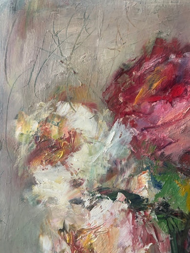 Colorful Flowers in Glass Vase by Elif Burduroglu |   Closeup View of Artwork 