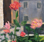 Original art for sale at UGallery.com | A Corner in Cortona; Coral Roses by Elizabeth Garat | $925 | oil painting | 18' h x 14' w | thumbnail 4