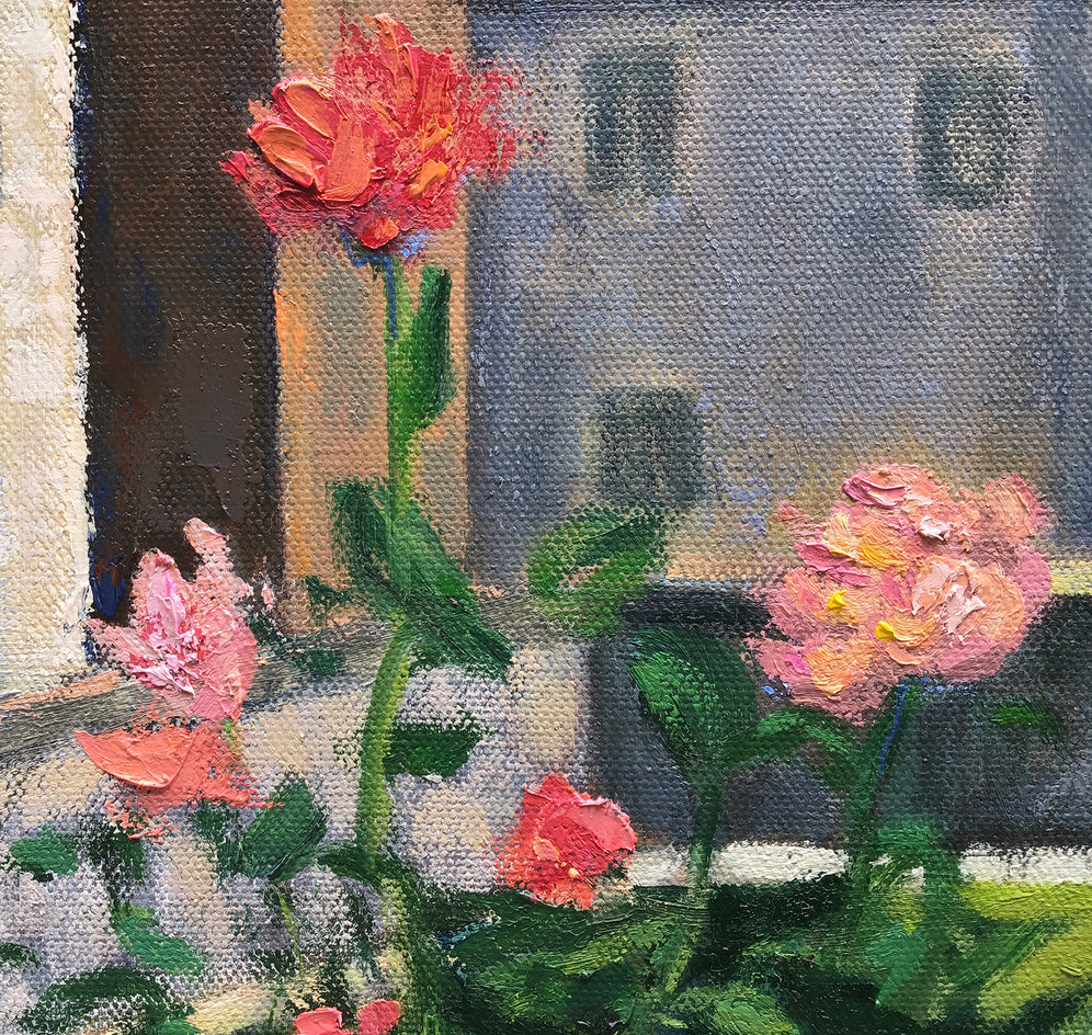A Corner in Cortona; Coral Roses by Elizabeth Garat |  Closeup View of Artwork 