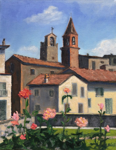 A Corner in Cortona; Coral Roses by Elizabeth Garat | Artwork Main Image
