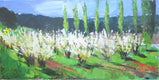 Original art for sale at UGallery.com | Cypresses and Orchard, Springtime by Janet Dyer | $700 | acrylic painting | 12' h x 24' w | thumbnail 1