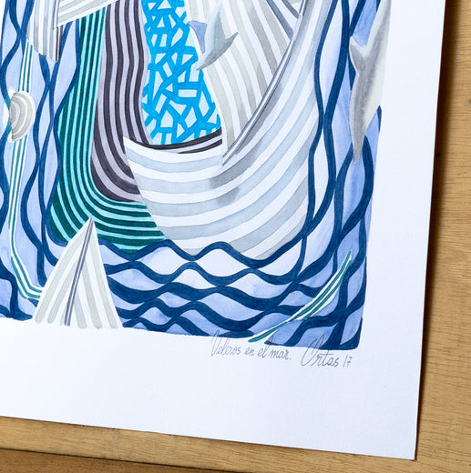 Sailboats at Sea by Javier Ortas |  Side View of Artwork 