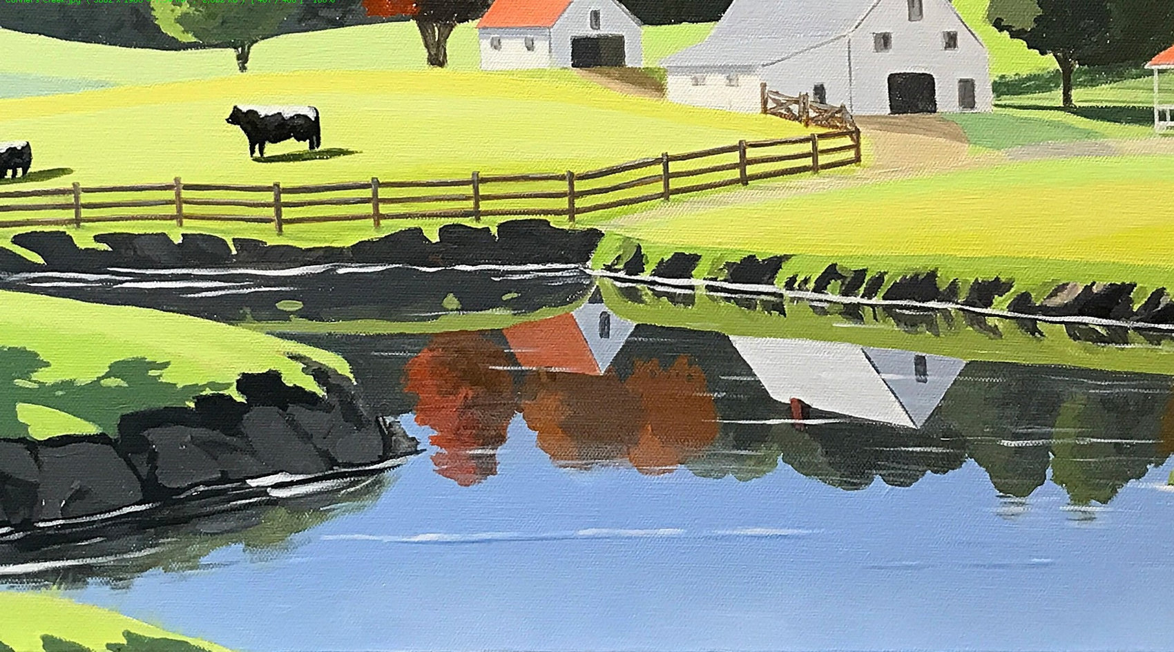 Farm at Corner Creek by John Jaster |  Closeup View of Artwork 