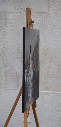 Woman with Caged Bird by John Kelly |  Side View of Artwork 