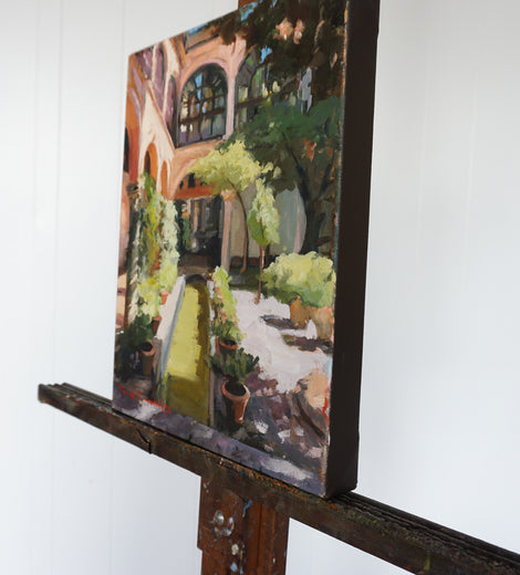 Courtyard in Seville II by Jonelle Summerfield |  Side View of Artwork 