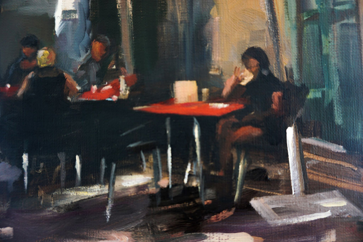 Sidewalk Cafe in Spain by Jonelle Summerfield |  Closeup View of Artwork 