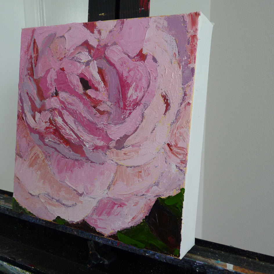 Pink Rose by Judy Mackey |  Side View of Artwork 