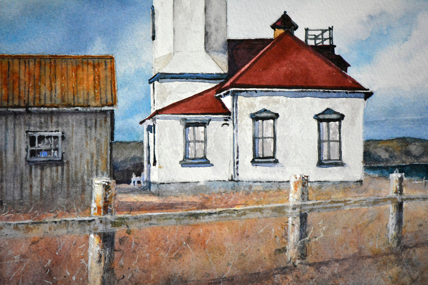 Point Wilson Lighthouse by Judy Mudd |  Closeup View of Artwork 