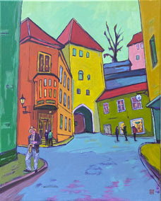 acrylic painting by Laura (Yi Zhen) Chen titled Town Square