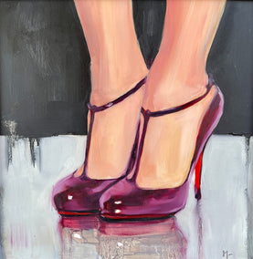 oil painting by Malia Pettit titled Louboutin Ditassima (in Burgundy)