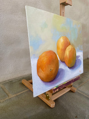 Three Navel Oranges by Malia Pettit |  Side View of Artwork 