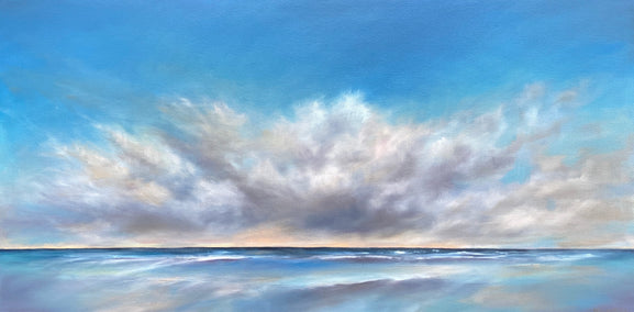 oil painting by Nancy Hughes Miller titled Horizon Beach Clouds II