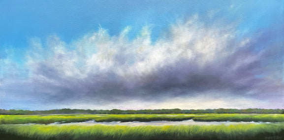 oil painting by Nancy Hughes Miller titled Horizon Marsh Clouds II
