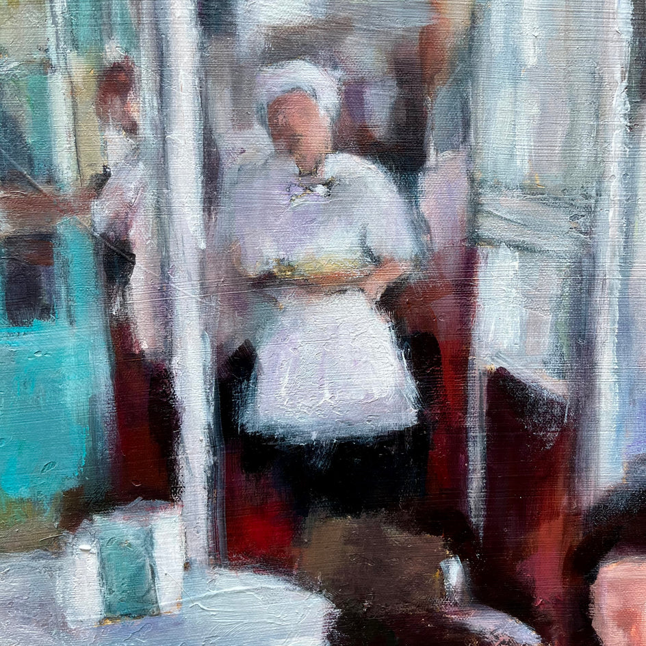 Morning at the Cafe by Nava Lundy |  Closeup View of Artwork 