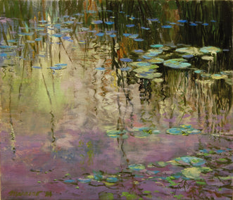 oil painting by Onelio Marrero titled Evening Water Lilies