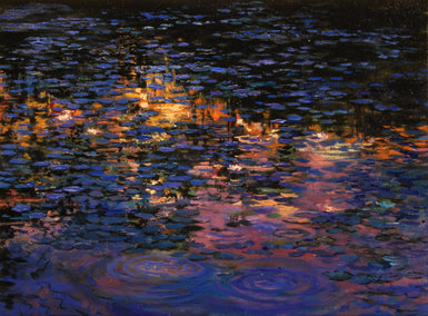 oil painting by Onelio Marrero titled Nocturnal Water Lilies