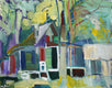 Original art for sale at UGallery.com | Rustic Cabin by Robert Hofherr | $1,475 | acrylic painting | 22' h x 28' w | thumbnail 1
