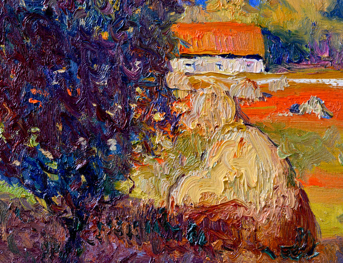 In the Farm. Haystack and Trees by Suren Nersisyan |   Closeup View of Artwork 