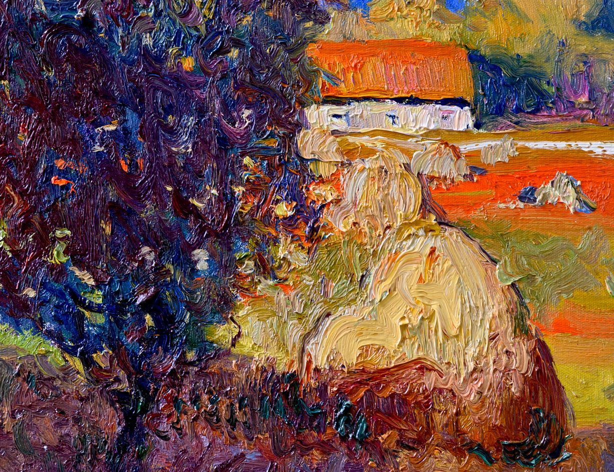 In the Farm. Haystack and Trees by Suren Nersisyan |  Closeup View of Artwork 