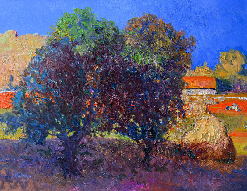In the Farm. Haystack and Trees by Suren Nersisyan - oil painting