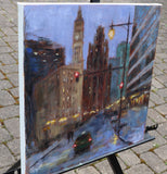 Original art for sale at UGallery.com | Purple Evening on Wacker Dr. by Yangzi Xu | $500 | oil painting | 16' h x 16' w | thumbnail 2