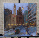 Original art for sale at UGallery.com | Purple Evening on Wacker Dr. by Yangzi Xu | $500 | oil painting | 16' h x 16' w | thumbnail 3