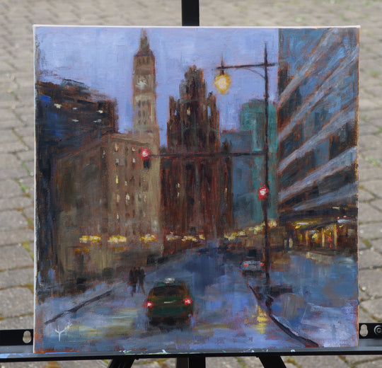 Purple Evening on Wacker Dr. by Yangzi Xu |  Context View of Artwork 