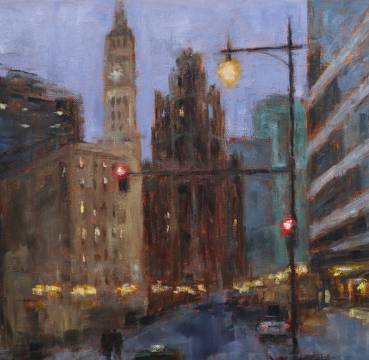 Purple Evening on Wacker Dr. by Yangzi Xu |   Closeup View of Artwork 