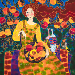 mixed media artwork by Yelena Sidorova titled Peach Harvest Time