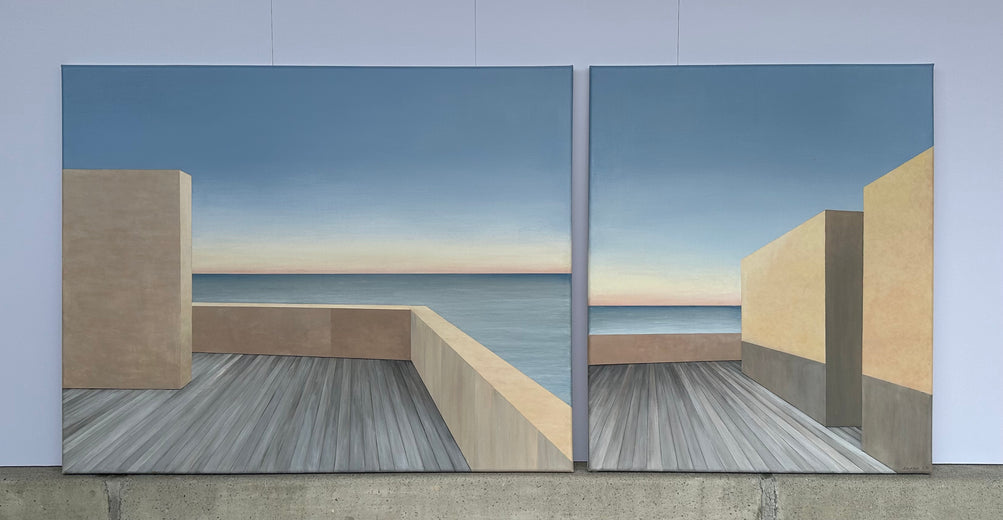 Ocean View from Terrace - Diptych by Zeynep Genc |  Context View of Artwork 