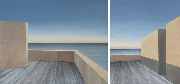 acrylic painting by Zeynep Genc titled Ocean View from Terrace - Diptych