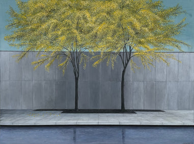 acrylic painting by Zeynep Genc titled Trees in MoMA Sculpture Garden