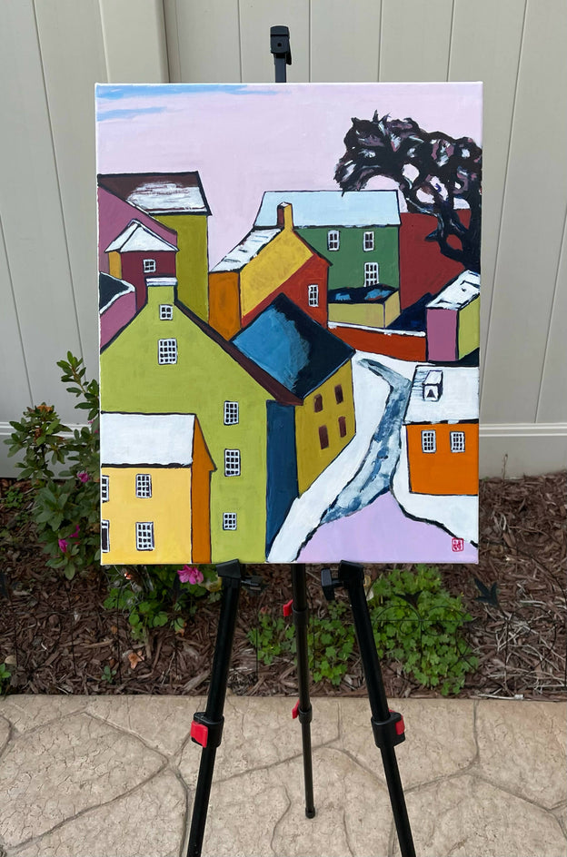 Snow Covered Town by Laura (Yi Zhen) Chen |  Closeup View of Artwork 