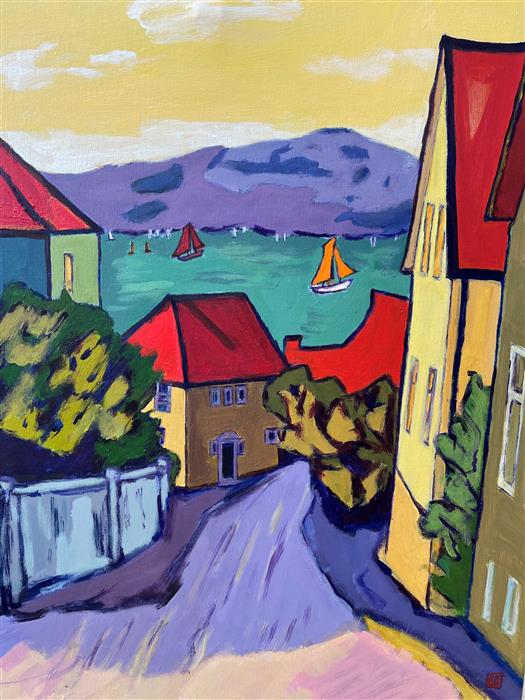 Coastal Town by Laura (Yi Zhen) Chen |  Closeup View of Artwork 