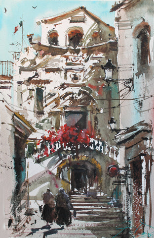 Original art for sale at UGallery.com | Silent Napoli by Maximilian Damico | $550 | watercolor painting | 11' h x 8' w | photo 1