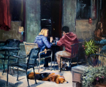 oil painting by Faye Vander Veer titled Let Sleeping Dogs Lie