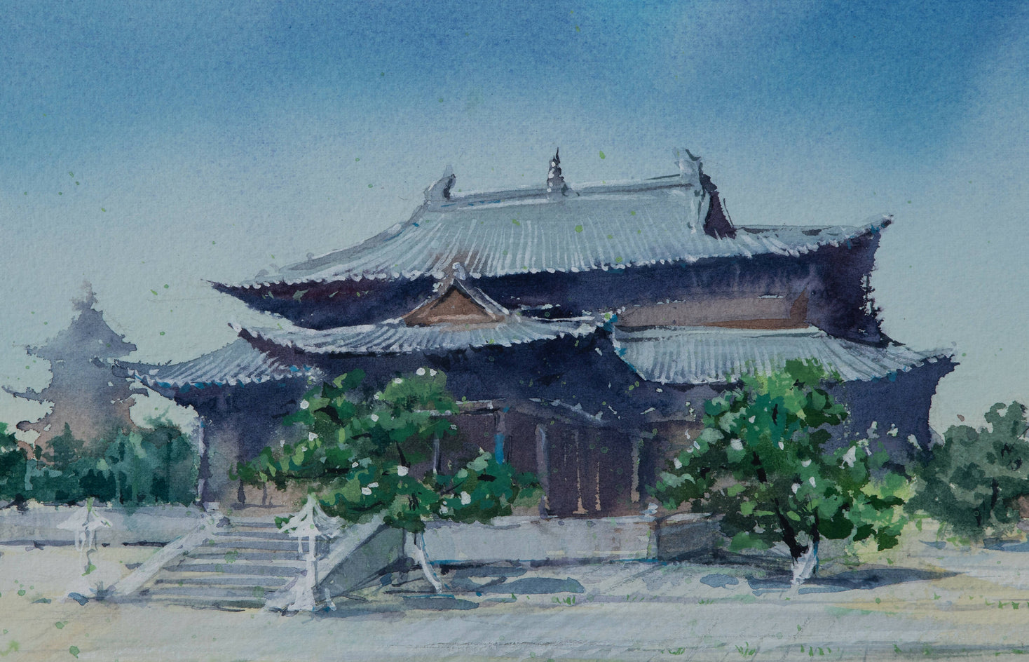 Watercolor Impressions of Chinese Architecture 11 by Siyuan Ma |  Closeup View of Artwork 
