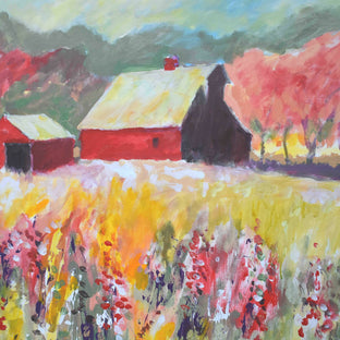 Red Barn near Orchard by Kip Decker |   Closeup View of Artwork 