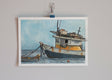 Original art for sale at UGallery.com | Fishing Boat, Brazil 1 by Hano Dercksen | $475 | mixed media artwork | 8.25' h x 11.6' w | thumbnail 4