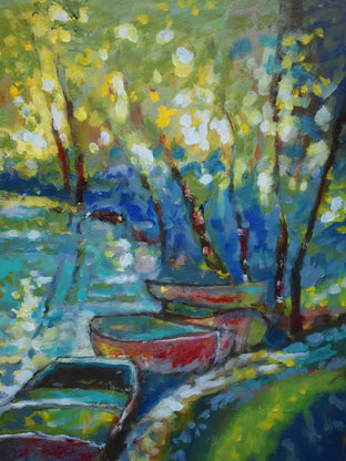 Original art for sale at UGallery.com | Summer Boats 2 by Kip Decker | $2,400 | acrylic painting | 30' h x 30' w | photo 2