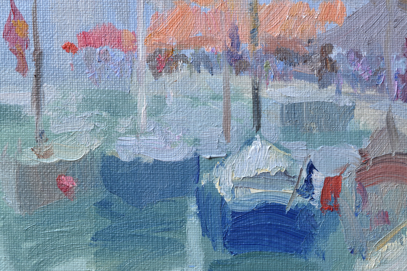 Morning in a Harbor by Oksana Johnson |  Closeup View of Artwork 