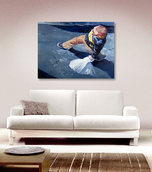 Young Man in Paris Carrying Sack by Warren Keating |   Closeup View of Artwork 